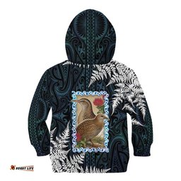 New Zealand Weka Kid Hoodie Maori Hen Koru Pattern LT05