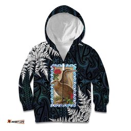 New Zealand Weka Kid Hoodie Maori Hen Koru Pattern LT05