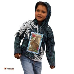New Zealand Weka Kid Hoodie Maori Hen Koru Pattern LT05