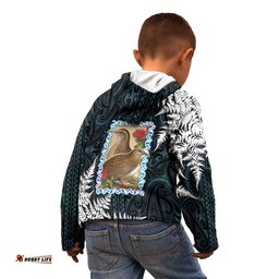 New Zealand Weka Kid Hoodie Maori Hen Koru Pattern LT05