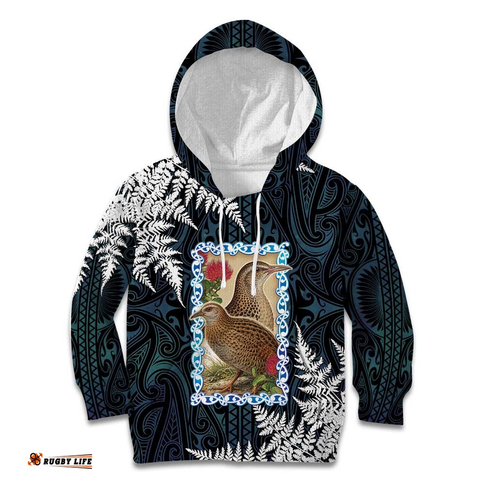 New Zealand Weka Kid Hoodie Maori Hen Koru Pattern LT05