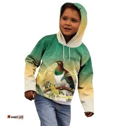 New Zealand Pigeon Kereru Kid Hoodie Maori Fern Art Green Gradient LT05