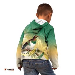 New Zealand Pigeon Kereru Kid Hoodie Maori Fern Art Green Gradient LT05