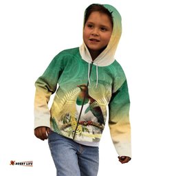 New Zealand Pigeon Kereru Kid Hoodie Maori Fern Art Green Gradient LT05