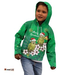 New Zealand Kakapo Christmas Kid Hoodie Owl Parrot Santa Sliver Fern Manuka - Green LT14