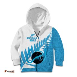 New Zealand Lawn Bowls Prostate Cancer Custom Kid Hoodie Aotearoa Maori Silver Fern Blue Ribbon LT14