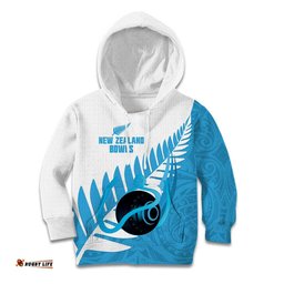 New Zealand Lawn Bowls Prostate Cancer Custom Kid Hoodie Aotearoa Maori Silver Fern Blue Ribbon LT14
