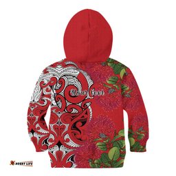 Personalised New Zealand Koru Pohutukawa Kid Hoodie Meri Kirihimete Aroha for Christmas LT9