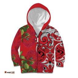 Personalised New Zealand Koru Pohutukawa Kid Hoodie Meri Kirihimete Aroha for Christmas LT9