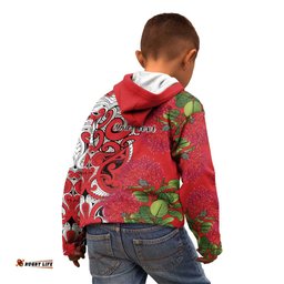 Personalised New Zealand Koru Pohutukawa Kid Hoodie Meri Kirihimete Aroha for Christmas LT9