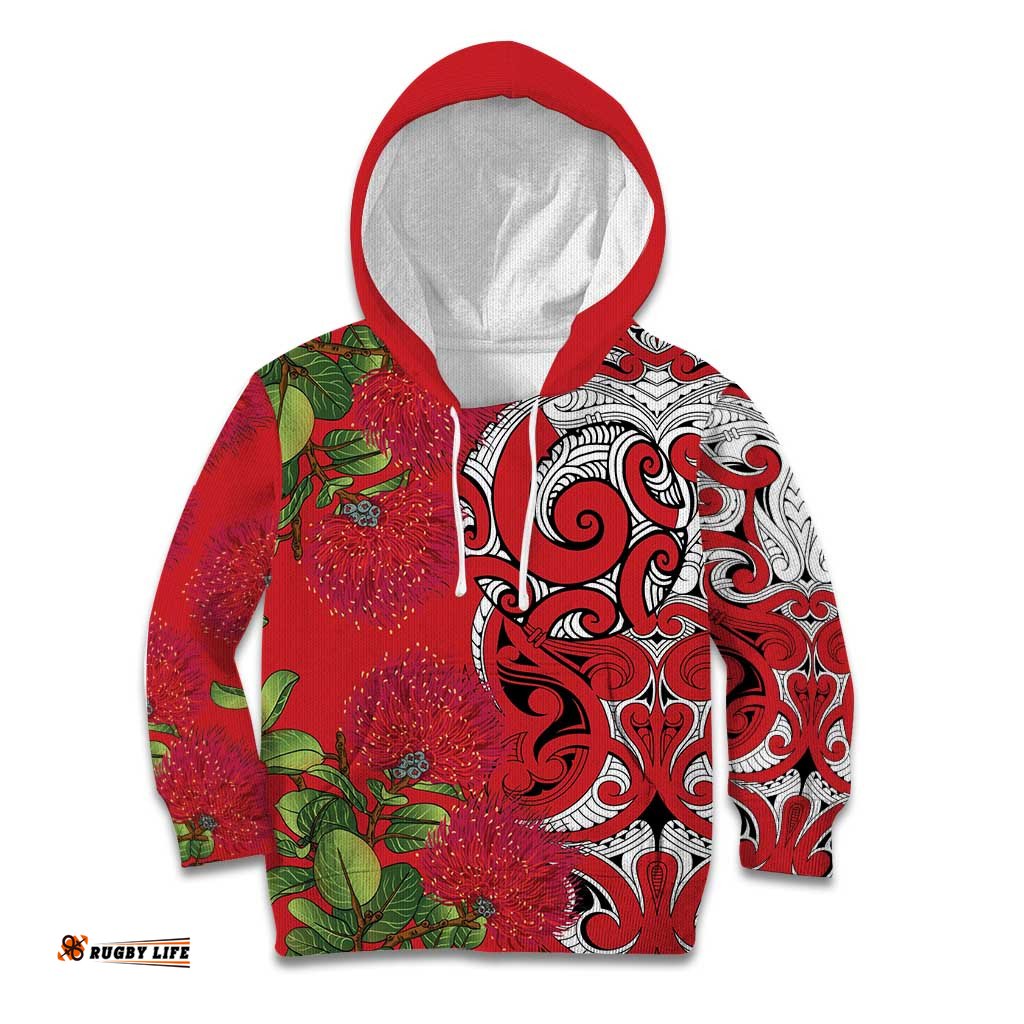 Personalised New Zealand Koru Pohutukawa Kid Hoodie Meri Kirihimete Aroha for Christmas LT9