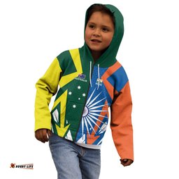 India vs Australia Custom Kid Hoodie Blue vs Gold Cricket Heritage LT9