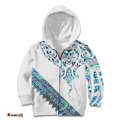 Kahui Whetu Paua shell Kowhaiwhai Taniko Personalised Kid Hoodie Manta Ray Shark-Turtle Maori Tribal Style LT9