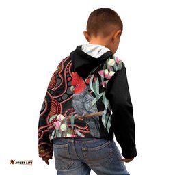 Gang-gang Cockatoo Australia Kid Hoodie Eucalyptus Blossoms Aboriginal Art LT14