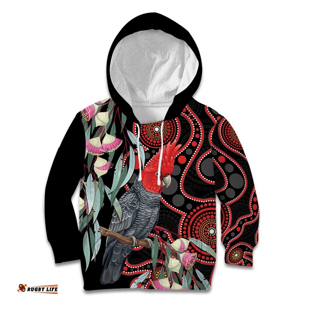 Gang-gang Cockatoo Australia Kid Hoodie Eucalyptus Blossoms Aboriginal Art LT14