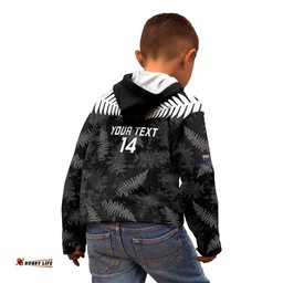 Custom New Zealand Silver Fern Football Kid Hoodie Go Aotearoa Grunge Black LT14