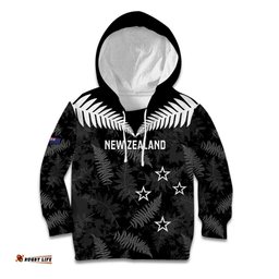 Custom New Zealand Silver Fern Football Kid Hoodie Go Aotearoa Grunge Black LT14