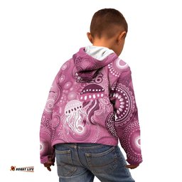 NAIDOC Deadly 50 Years Kid Hoodie Jellyfish Aboriginal Culture Inspired Pink LT9