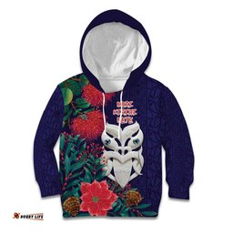 Maori Wheku Meri Kirihimete Personalised Kid Hoodie All Blue Indigenous Maori Motif LT9