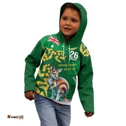 Green Kangaroo and Golden Wattle Personalised Kid Hoodie Happy Australia Day 6 January LT9