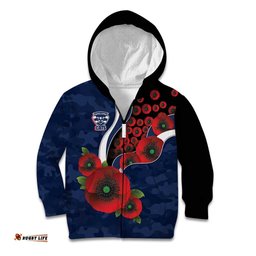 Geelong Cats ANZAC Personalised Kid Hoodie Lest We Forget Poppy Camo LT9