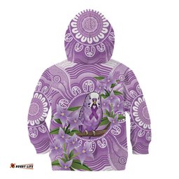 Epilepsy Awareness Budgerigar Australia Kid Hoodie Budgie Purple Ribbon Boronia Aboriginal LT14