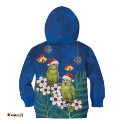 New Zealand Kakapo Christmas Kid Hoodie Owl Parrot Santa Sliver Fern Manuka - Blue LT14