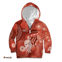 NAIDOC Deadly 50 Years Kid Hoodie Jellyfish Aboriginal Culture Inspired Red LT9