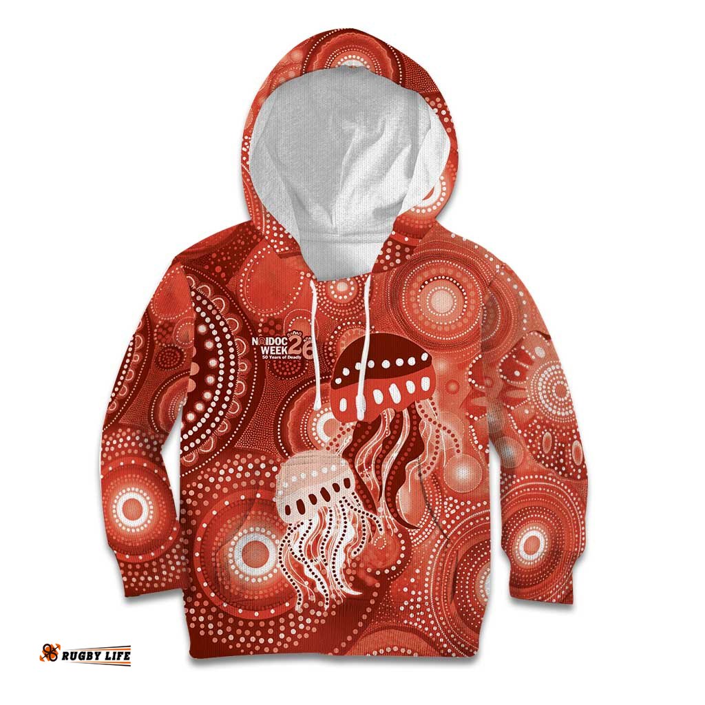 NAIDOC Deadly 50 Years Kid Hoodie Jellyfish Aboriginal Culture Inspired Red LT9