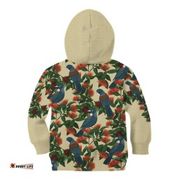 New Zealand Christmas Kid Hoodie Romantic Tui Birds on Pohutukawa - Ivory LT7