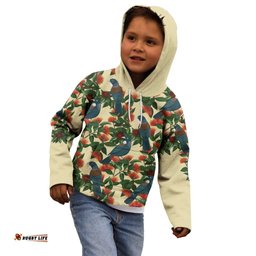 New Zealand Christmas Kid Hoodie Romantic Tui Birds on Pohutukawa - Ivory LT7