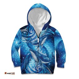 New Zealand Humpback Whale Matariki Kid Hoodie Maori New Year Taniko Niho Taniwha LT14