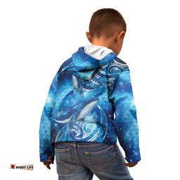New Zealand Humpback Whale Matariki Kid Hoodie Maori New Year Taniko Niho Taniwha LT14