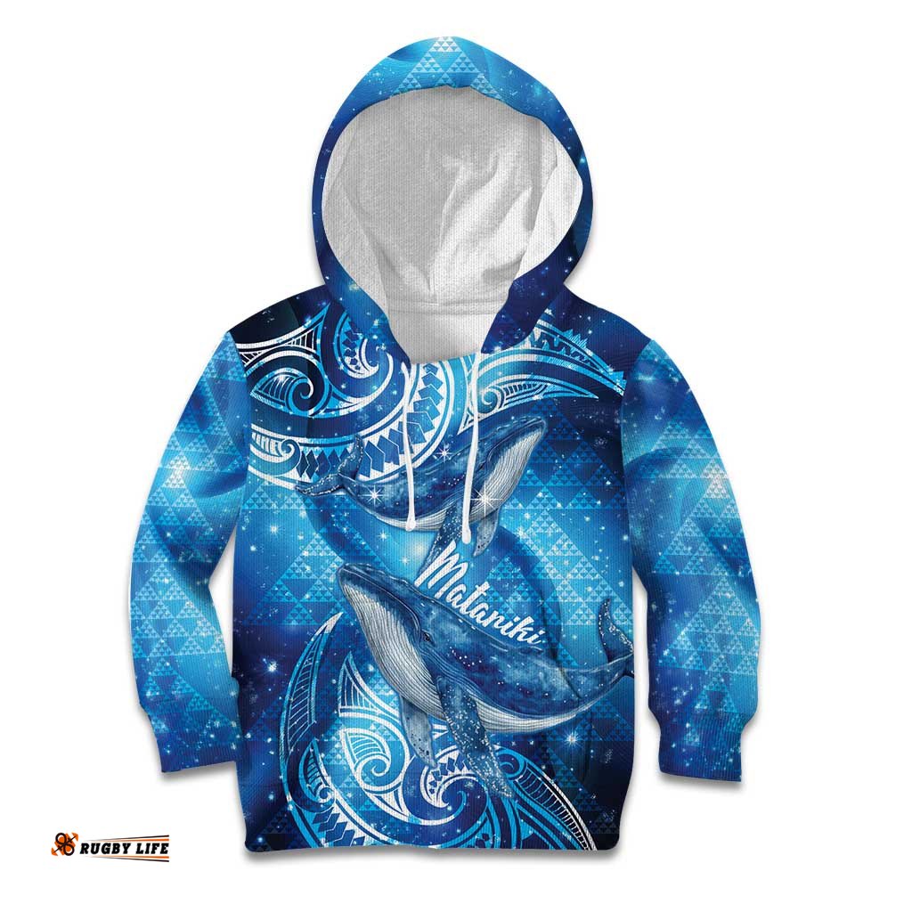 New Zealand Humpback Whale Matariki Kid Hoodie Maori New Year Taniko Niho Taniwha LT14