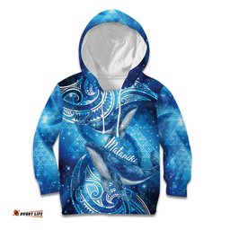New Zealand Humpback Whale Matariki Kid Hoodie Maori New Year Taniko Niho Taniwha LT14