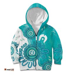 NAIDOC Week 2026 Kid Hoodie 50 Years Deadly Dhari Cyan Aboriginal Art LT14