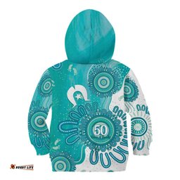 NAIDOC Week 2026 Kid Hoodie 50 Years Deadly Dhari Cyan Aboriginal Art LT14