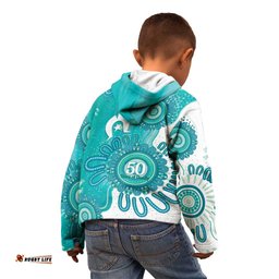 NAIDOC Week 2026 Kid Hoodie 50 Years Deadly Dhari Cyan Aboriginal Art LT14
