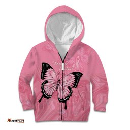 Personalised Australia Breast Cancer Awareness Kid Hoodie Pink Ribbon Butterfly Opal Pattern LT14