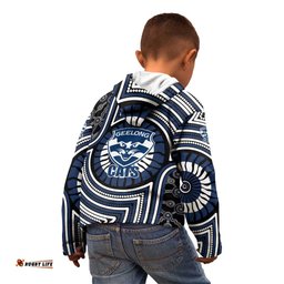 Geelong Cats Kid Hoodie Indigenous Monochrome Dot Art Mascot Style TS04