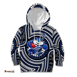 Geelong Cats Kid Hoodie Indigenous Monochrome Dot Art Mascot Style TS04