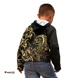 Gold And Black Aoteara Horse Racing Kid Hoodie NZ Maori Pattern LT14