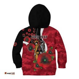 Essendon Bombers ANZAC Personalised Kid Hoodie Lest We Forget Poppy Camo LT9