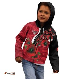 Essendon Bombers ANZAC Personalised Kid Hoodie Lest We Forget Poppy Camo LT9