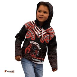 Maori Waitangi Kid Hoodie Kotahitanga Poutama Mix Whakairo LT7