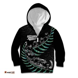 Custom New Zealand Silver Fern Rugby Kid Hoodie Aotearoa Kiwi Maori Pattern LT14