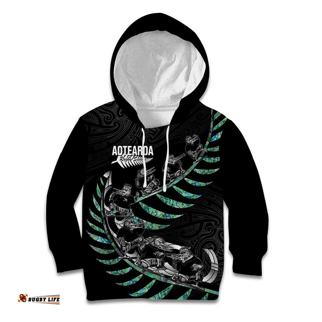 Custom New Zealand Silver Fern Rugby Kid Hoodie Aotearoa Kiwi Maori Pattern LT14