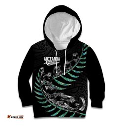 Custom New Zealand Silver Fern Rugby Kid Hoodie Aotearoa Kiwi Maori Pattern LT14