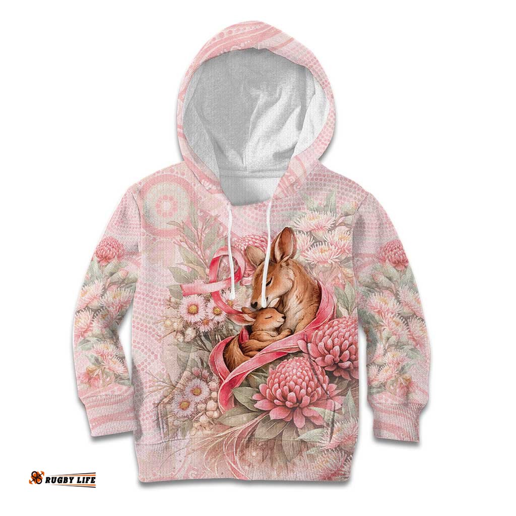 Personalised Breast Cancer Awareness Kid Hoodie Mother Kangaroo And Ribbon Hope DT05