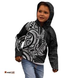New Zealand Hammerhead Shark Kid Hoodie Maori Haehae Mangopare Black LT14
